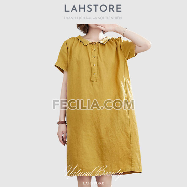 Đầm suông Nữ vãi thô đũi tay ngắn trẻ trung LAHSTORE | FAW369