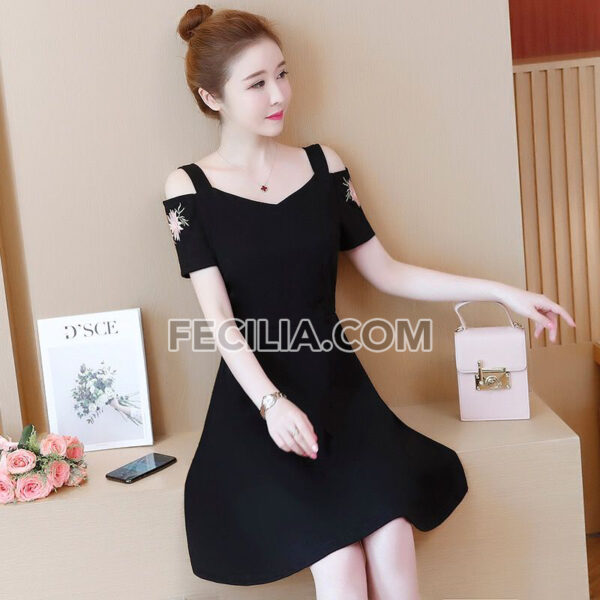 Đầm suông phối ren màu đen Big Size giấu bụng |FAW387
