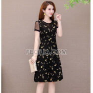 Đầm suông phối ren màu đen Big Size giấu bụng |FAW387