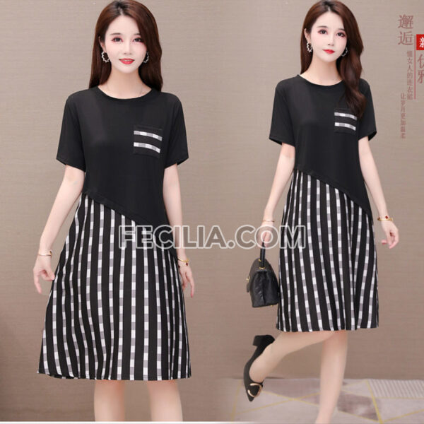 Đầm suông phối ren màu đen Big Size giấu bụng |FAW387