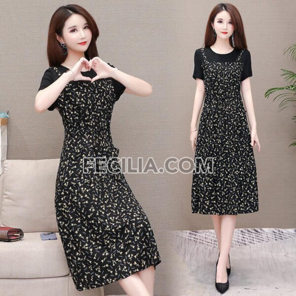 Đầm suông phối ren màu đen Big Size giấu bụng |FAW387