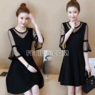 Đầm suông phối ren màu đen Big Size giấu bụng |FAW387