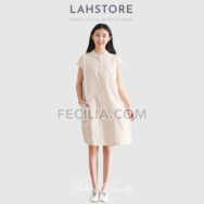 Đầm suông vải đũi tay ngắn cổ trụ màu đỏ đất LAHSTORE | FAW370