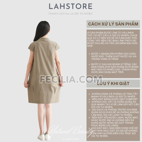 Đầm suông vải đũi tay ngắn cổ trụ màu đỏ đất LAHSTORE | FAW370