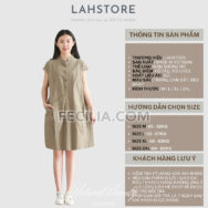 Đầm suông vải đũi tay ngắn cổ trụ màu đỏ đất LAHSTORE | FAW370