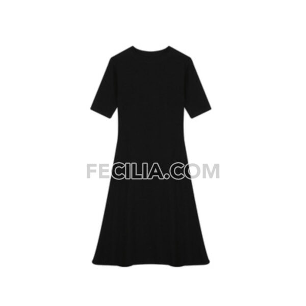 Đầm thun dài cổ tròn xòe váy màu đen |FAW392