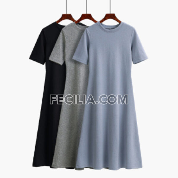 Đầm thun dài cổ tròn xòe váy màu đen |FAW392