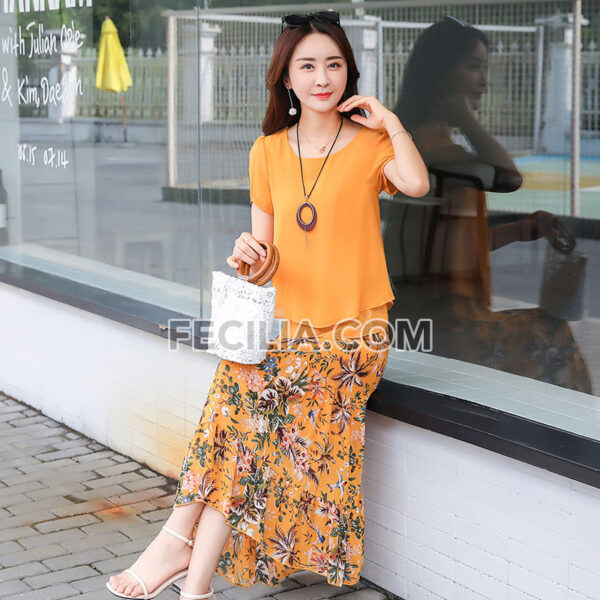 Đầm Voan in Hoa váy rộng tay ngắn, Thời trang mùa hè |FAW396