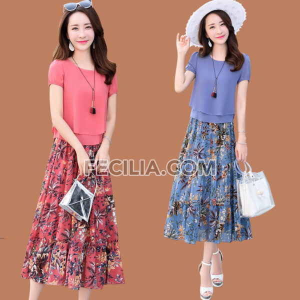 Đầm Voan in Hoa váy rộng tay ngắn, Thời trang mùa hè |FAW396