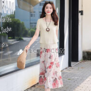 Đầm Voan in Hoa váy rộng tay ngắn, Thời trang mùa hè |FAW396