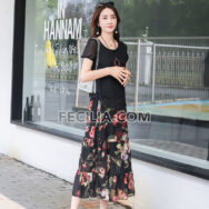 Đầm Voan in Hoa váy rộng tay ngắn, Thời trang mùa hè |FAW396