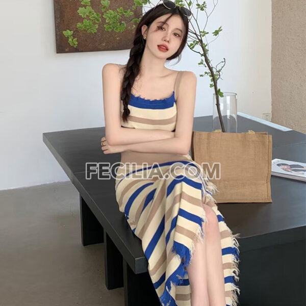 Đầm xẻ rách 2 dây ôm dáng dệt kim thời trang Hàn Quốc | FAW393