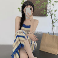 Đầm xẻ rách 2 dây ôm dáng dệt kim thời trang Hàn Quốc | FAW393