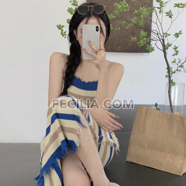 Đầm xẻ rách 2 dây ôm dáng dệt kim thời trang Hàn Quốc | FAW393