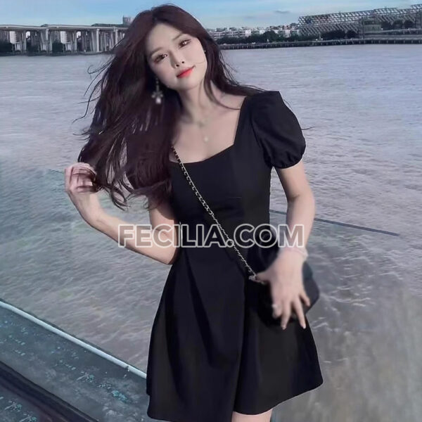 Đầm Xòe tiểu thư dự tiệc bồng tay ngắn màu đen |FAW388