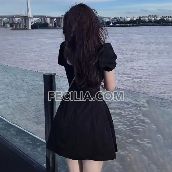 Đầm Xòe tiểu thư dự tiệc bồng tay ngắn màu đen |FAW388