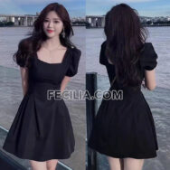 Đầm Xòe tiểu thư dự tiệc bồng tay ngắn màu đen |FAW388