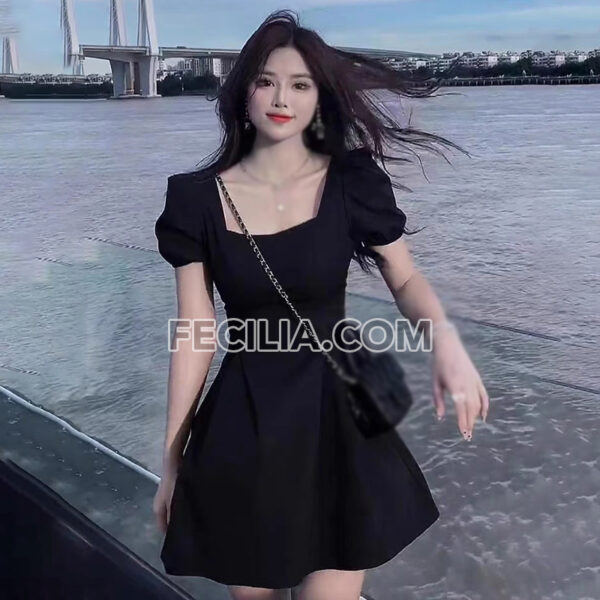 Đầm Xòe tiểu thư dự tiệc bồng tay ngắn màu đen |FAW388