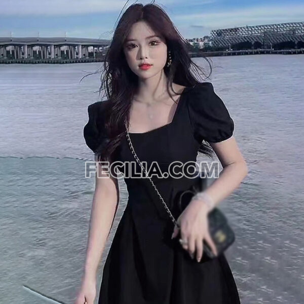 Đầm Xòe tiểu thư dự tiệc bồng tay ngắn màu đen |FAW388