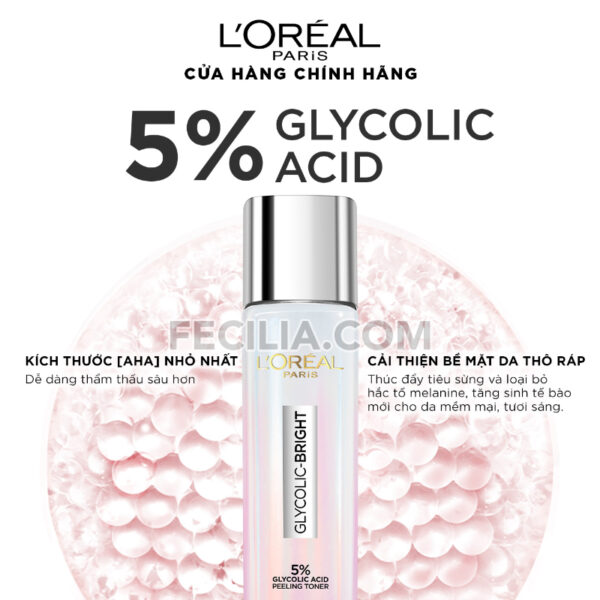 Nước Hoa Hồng L'oreal paris glycolic bright peeling toner 128ml | TONER007