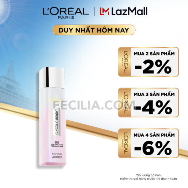 Nước Hoa Hồng L'oreal paris glycolic bright peeling toner 128ml | TONER007