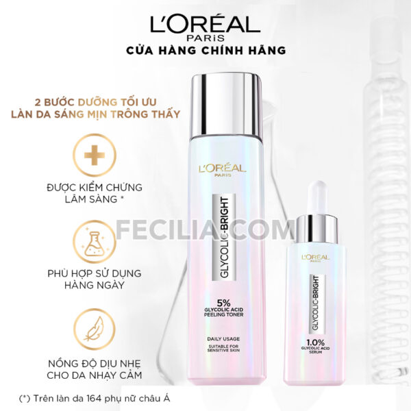 Nước Hoa Hồng L'oreal paris glycolic bright peeling toner 128ml | TONER007