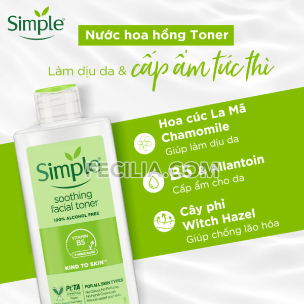 Nước hoa hồng Simple Toner cân bằng độ ẩm da 200ml |TONER001
