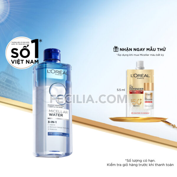 Nước Tẩy Trang 3-1 L'Oreal Paris Micellar Water 400ml |NTT036