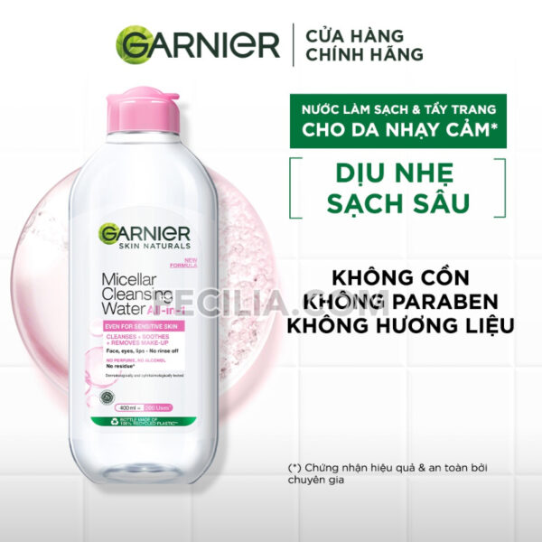 Nước Tẩy Trang Garnier Micellar Cleansing Water 400ml làm sạch sâu dịu nhẹ |NTT037