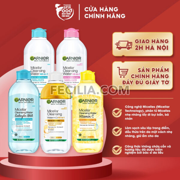 Nước Tẩy Trang Garnier Micellar Cleansing Water 400ml làm sạch và ngừa mụn |NTT045