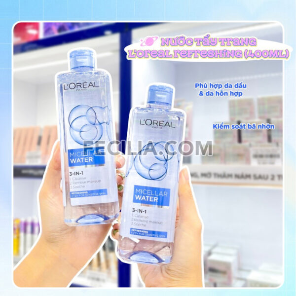Nước Tẩy Trang L'Oreal Micellar Water 3-in-1 giúp làm sạch lớp trang điểm |NTT040