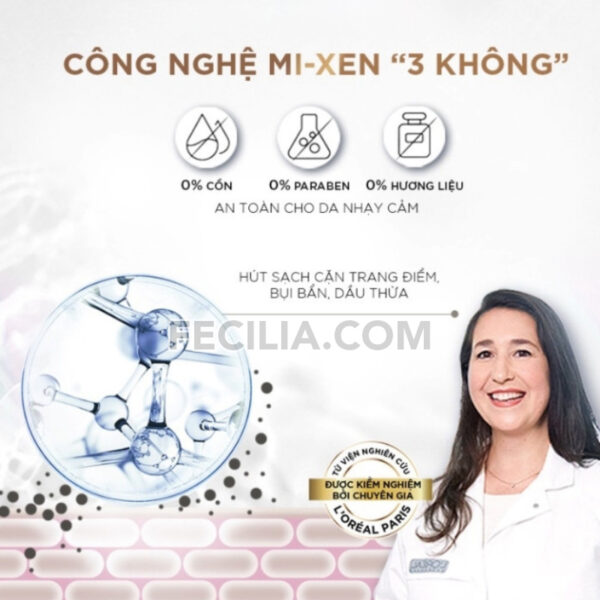 Nước tẩy trang L'Oreal Paris Pure Revitalift Hyaluronic Acid 400ml cho da mụn và da khô |NTT035