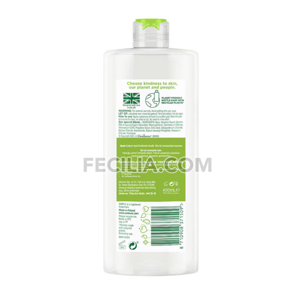 Nước Tẩy Trang Simple Micellar dịu nhẹ và cấp ẩm cho Da 400ml |NTT013