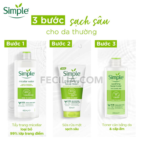 Nước Tẩy Trang Simple Micellar dịu nhẹ và cấp ẩm cho Da 400ml |NTT013