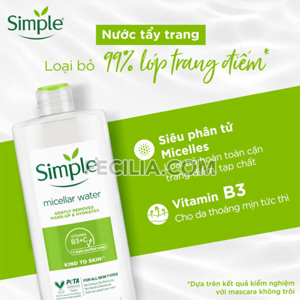 Nước Tẩy Trang Simple Micellar dịu nhẹ và cấp ẩm cho Da 400ml |NTT013