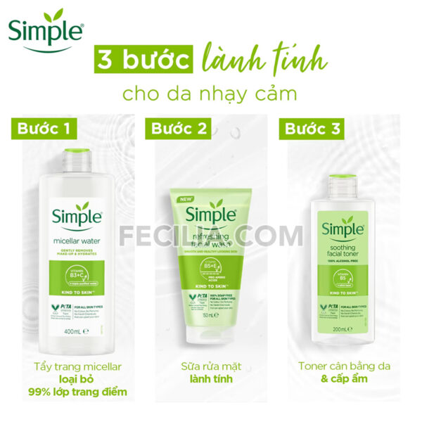 Nước Tẩy Trang Simple Micellar dịu nhẹ và cấp ẩm cho Da 400ml |NTT013