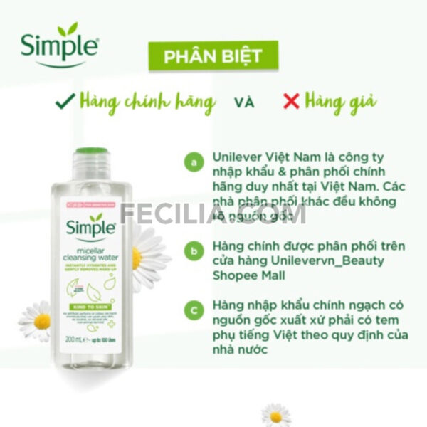 Nước Tẩy Trang và cấp ẩm Simple Micellar 200ml |NTT038