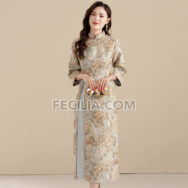 Sườn xám dài phong cách Trung Quốc, thời trang mùa Thu | FAW382