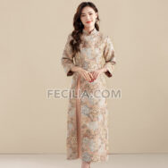 Sườn xám dài phong cách Trung Quốc, thời trang mùa Thu | FAW382