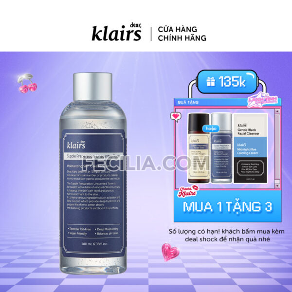 Toner Nước hoa hồng Dear Klairs supple preparation unscented Toner 180ml |TONER002