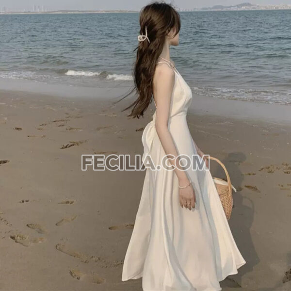Váy 2 dây hở lưng màu trắng cổ chữ V |FAW446