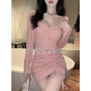 Váy bó sát body chun mông tay dài, cổ rộng |FAW433