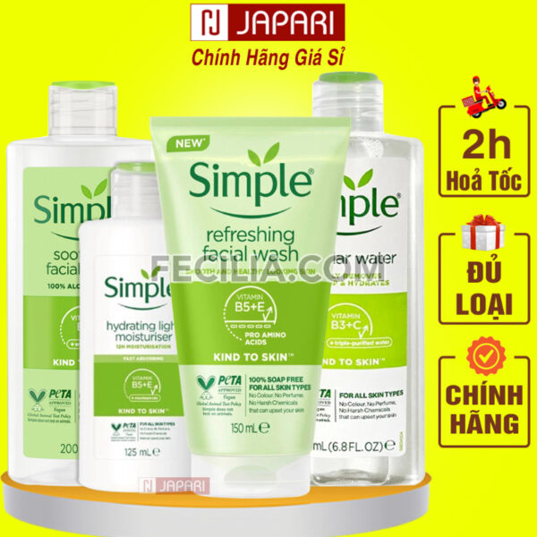 Combo Sữa Rửa Mặt + Nước Tẩy Trang + Toner Nước Hoa Hồng + Kem Dưỡng Ẩm Simple Chính Hãng |NTT090