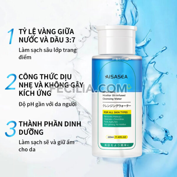 Nước Tẩy trang AISASEA 220ml kết hợp nước và dầu |NTT059
