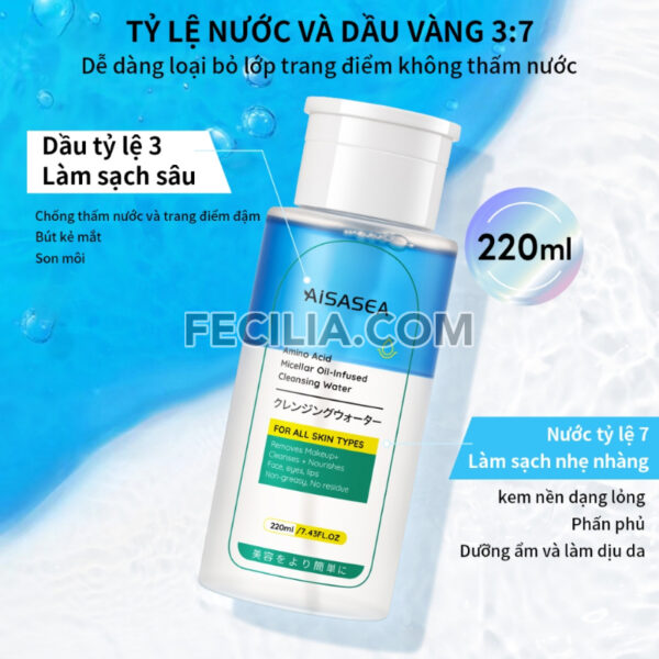 Nước Tẩy trang AISASEA 220ml kết hợp nước và dầu |NTT059