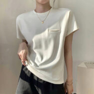 Áo baby tee thun nữ phối túi Form rộng cổ tròn ôm body màu trơn basic dễ phối đồ cho mùa hè | ATNU039