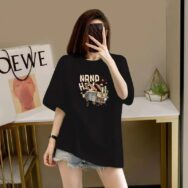 Áo phông nữ dáng rộng in hình thời trang - Áo thun đen trắng trẻ trung Loza G0129 | ATNU005
