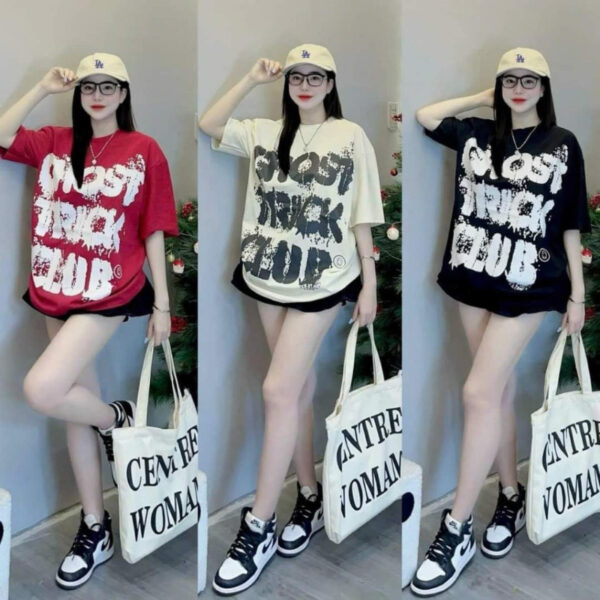 Áo phông Nữ Form rộng, cổ tròn chữ Ghost cá tính Freesize nam nữ | ATNU040