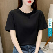 Áo phông nữ trơn cổ tròn tay ngắn Bluemoda dáng suông form rộng đen trắng,áo thun nữ cộc tay vải cotton basic | ATNU019