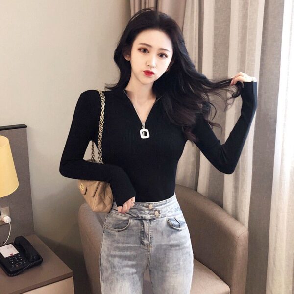 Áo Thun Cổ Lọ Dáng Ôm Có Khóa Kéo Phong Cách Hàn Quốc Thời Trang Cho Nữ | ATNU063